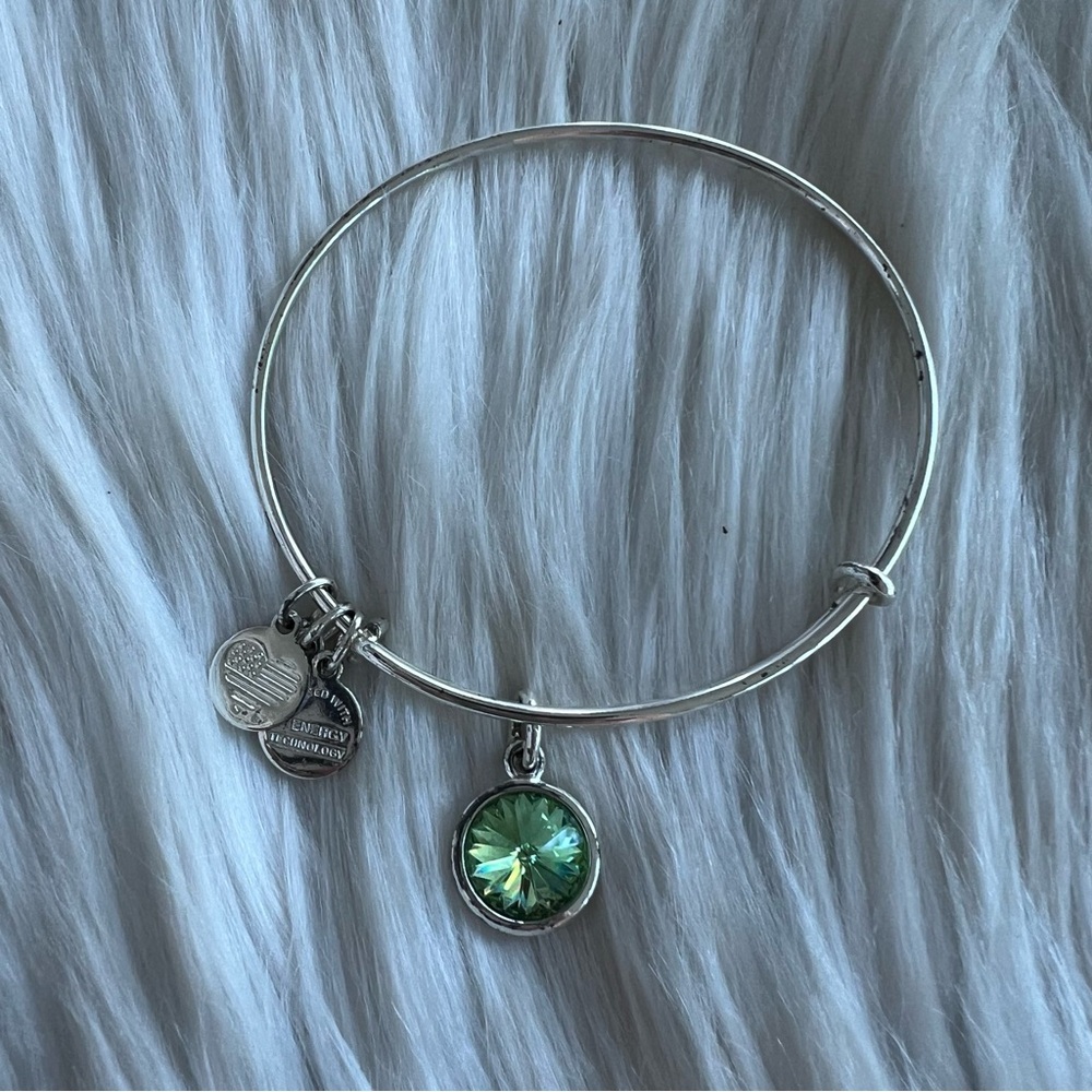 Alex and Ani Shiny Silver August Birthstone Peridot Charm Bangle Bracelet